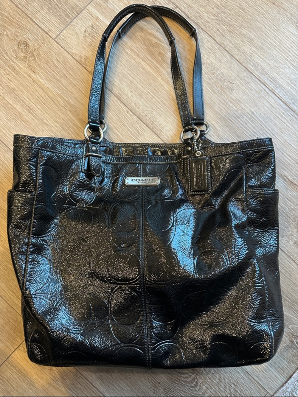 Coach Black Patent Leather Signature Tote with Double Handles